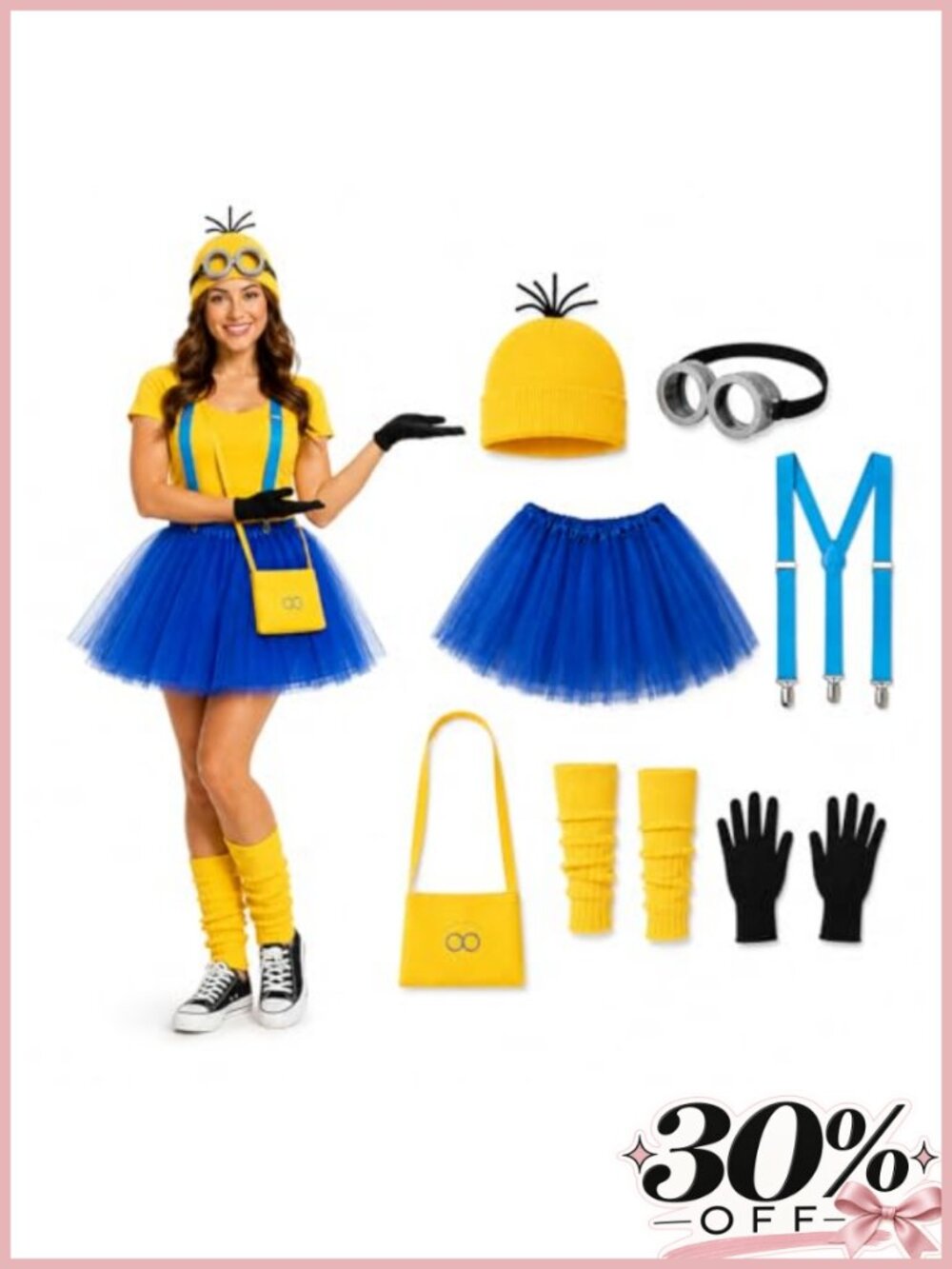 7-Piece Funny Halloween Costume Set for Women with Tutu Skirt, Goggles & Beanie
